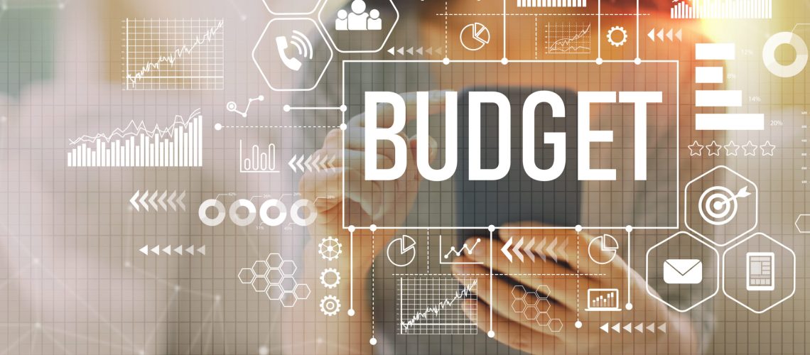 Budget with woman using her smartphone on a couch